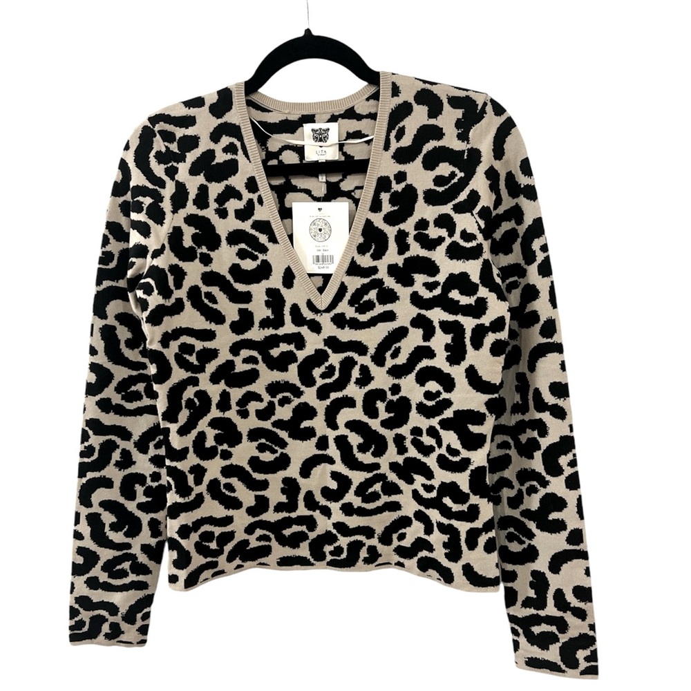 Lita by Ciara Merino Wool Animal Print V-Neck Sweater Size Small